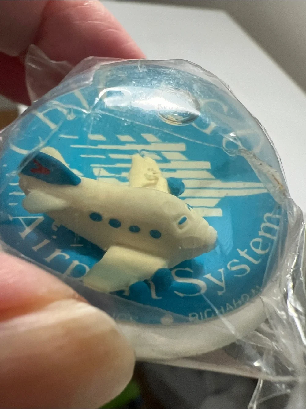 Unique Blue Airport System Floating Airplane Keychain - Vintage